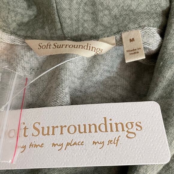 Soft Surroundings Cowl Neck Seam Detail Tunic Top Paisley Boho Olive Green M New - Picture 11 of 13